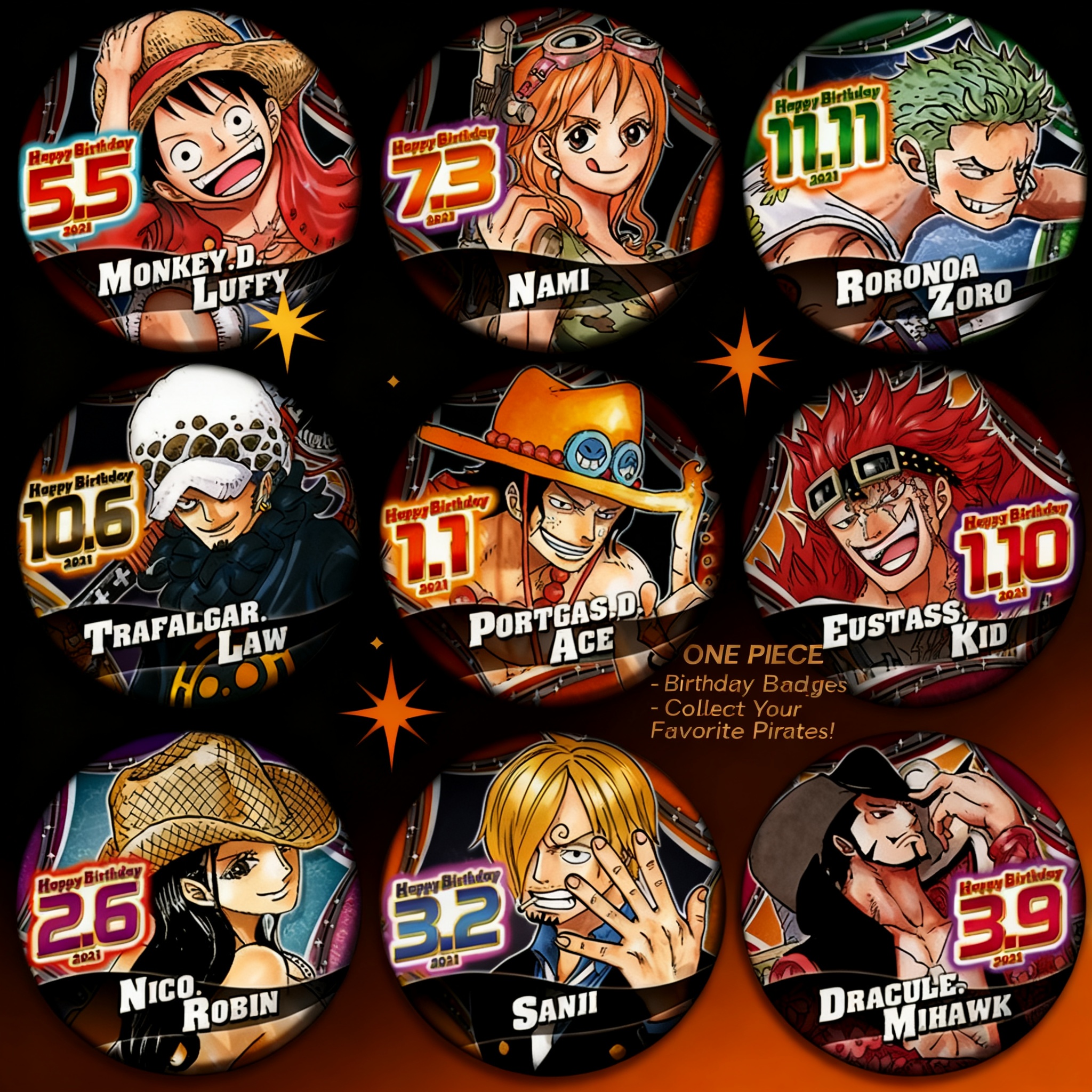 Luffy Anime Merchandise - One Piece Anime Badge Pin Set